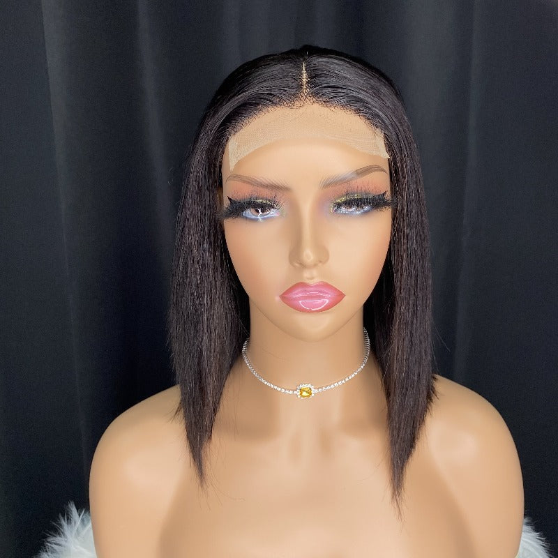 Straight machine made lace closure wig 8"