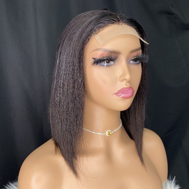 Straight machine made lace closure wig 8"