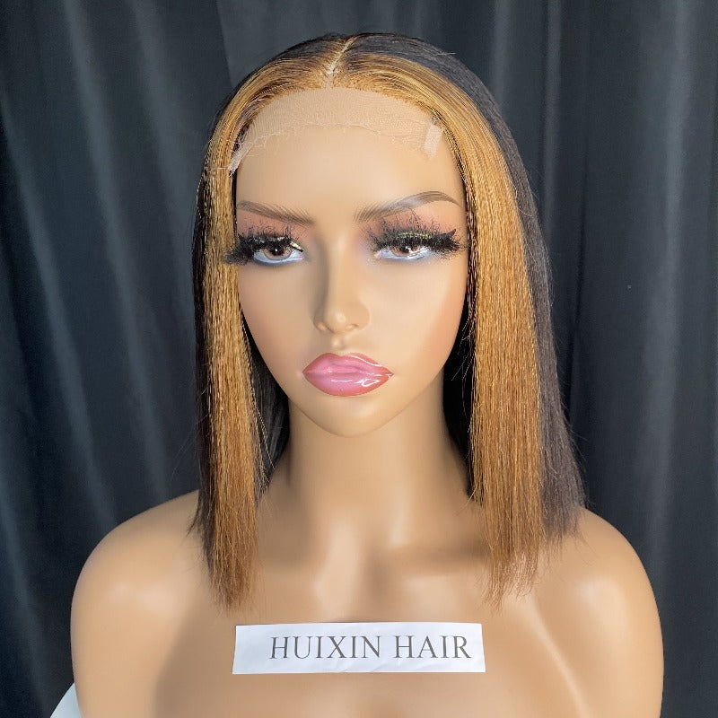 Highlight blonde frontal straight 4x4 HD closure wig 8"