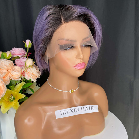 1b/Purple Pixie Cut T Part Wig