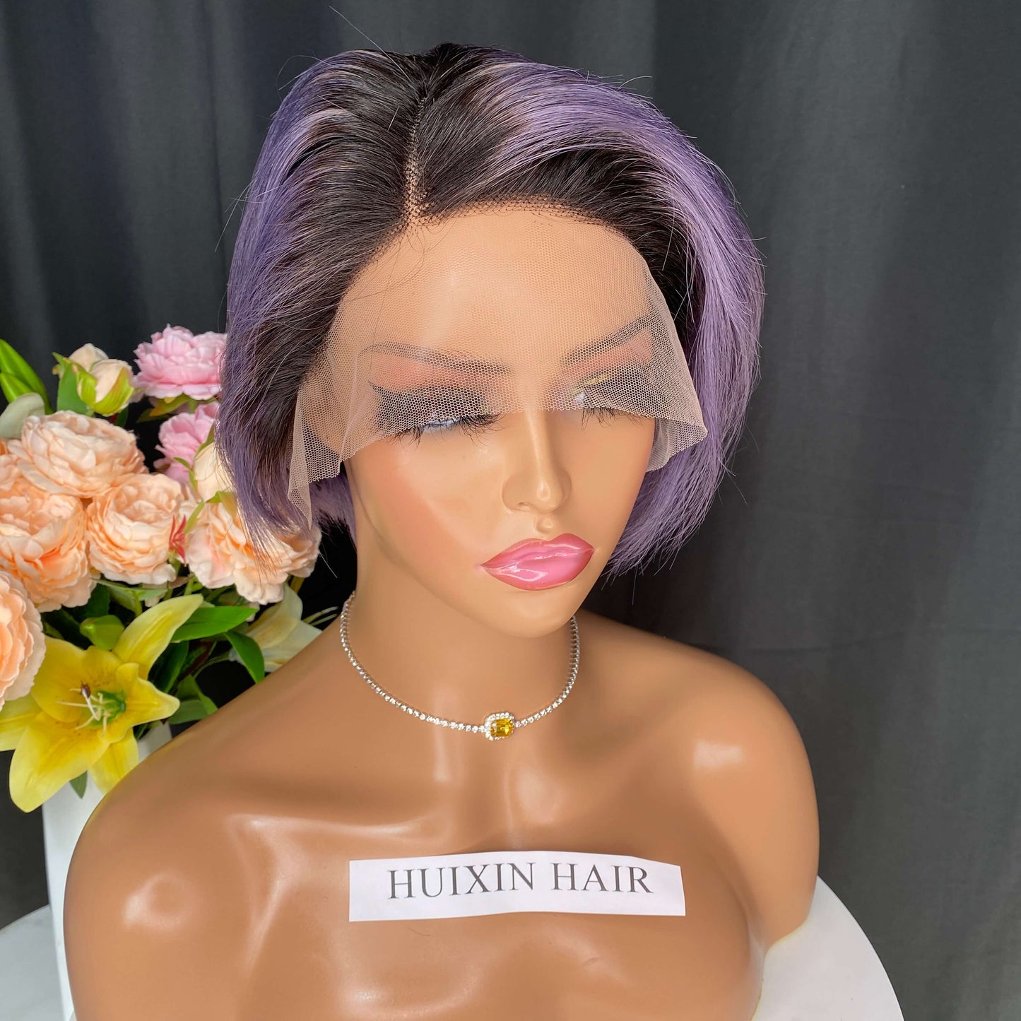 1b/Purple Pixie Cut T Part Wig