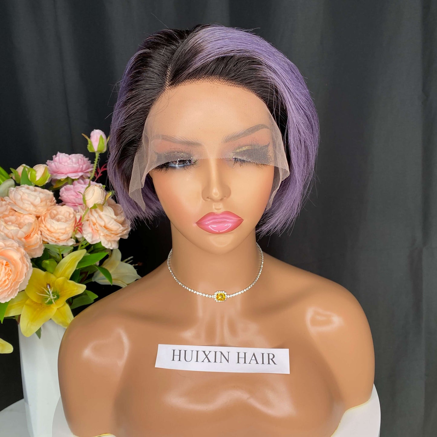 1b/Purple Pixie Cut T Part Wig