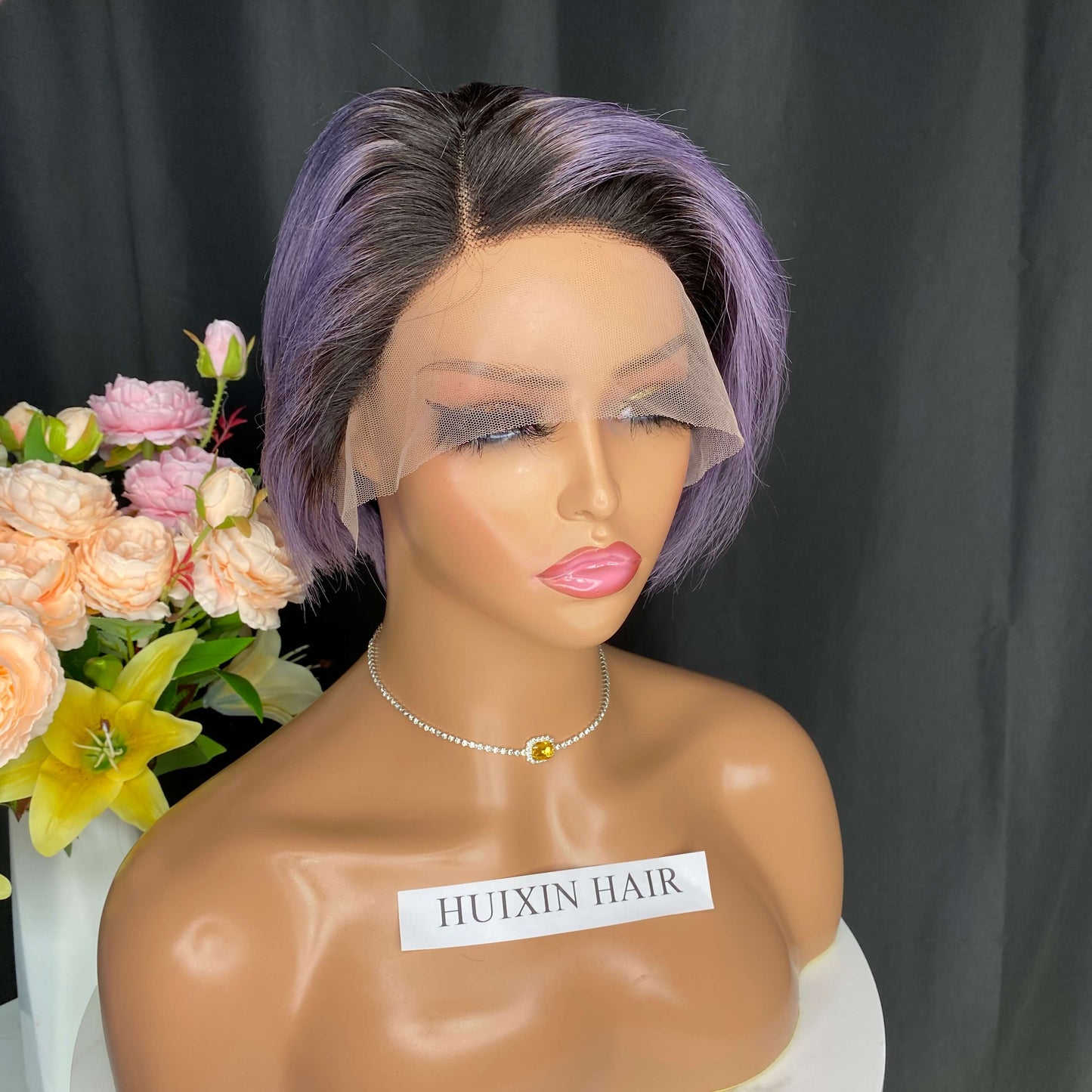 1b/Purple Pixie Cut T Part Wig