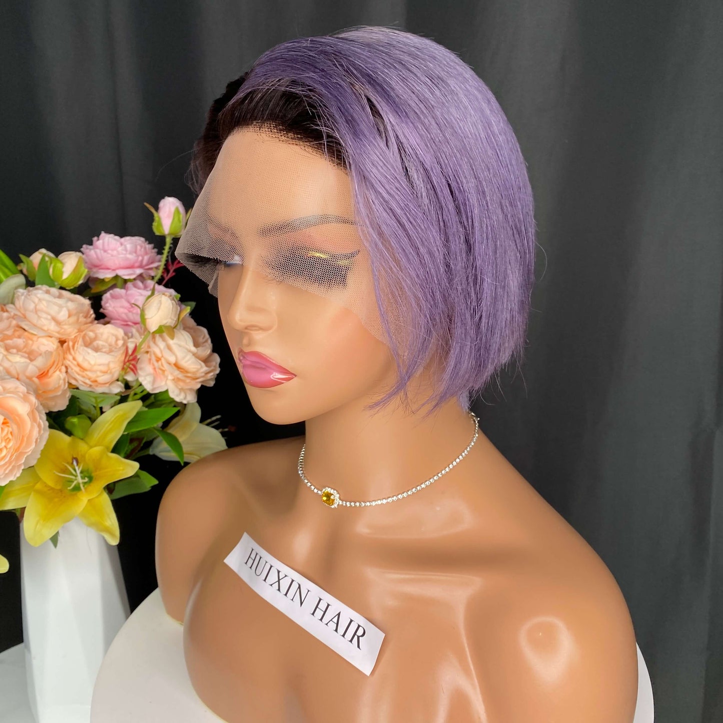 1b/Purple Pixie Cut T Part Wig