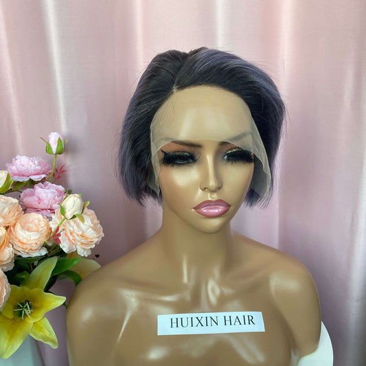 Haze Blue Pixie Cut T Part Wig