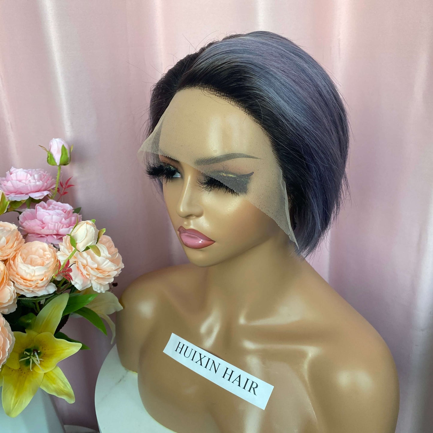 Haze Blue Pixie Cut T Part Wig