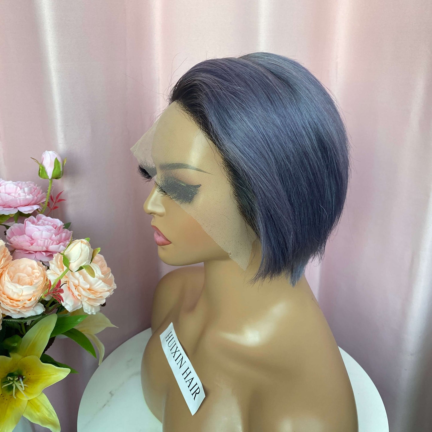 Haze Blue Pixie Cut T Part Wig