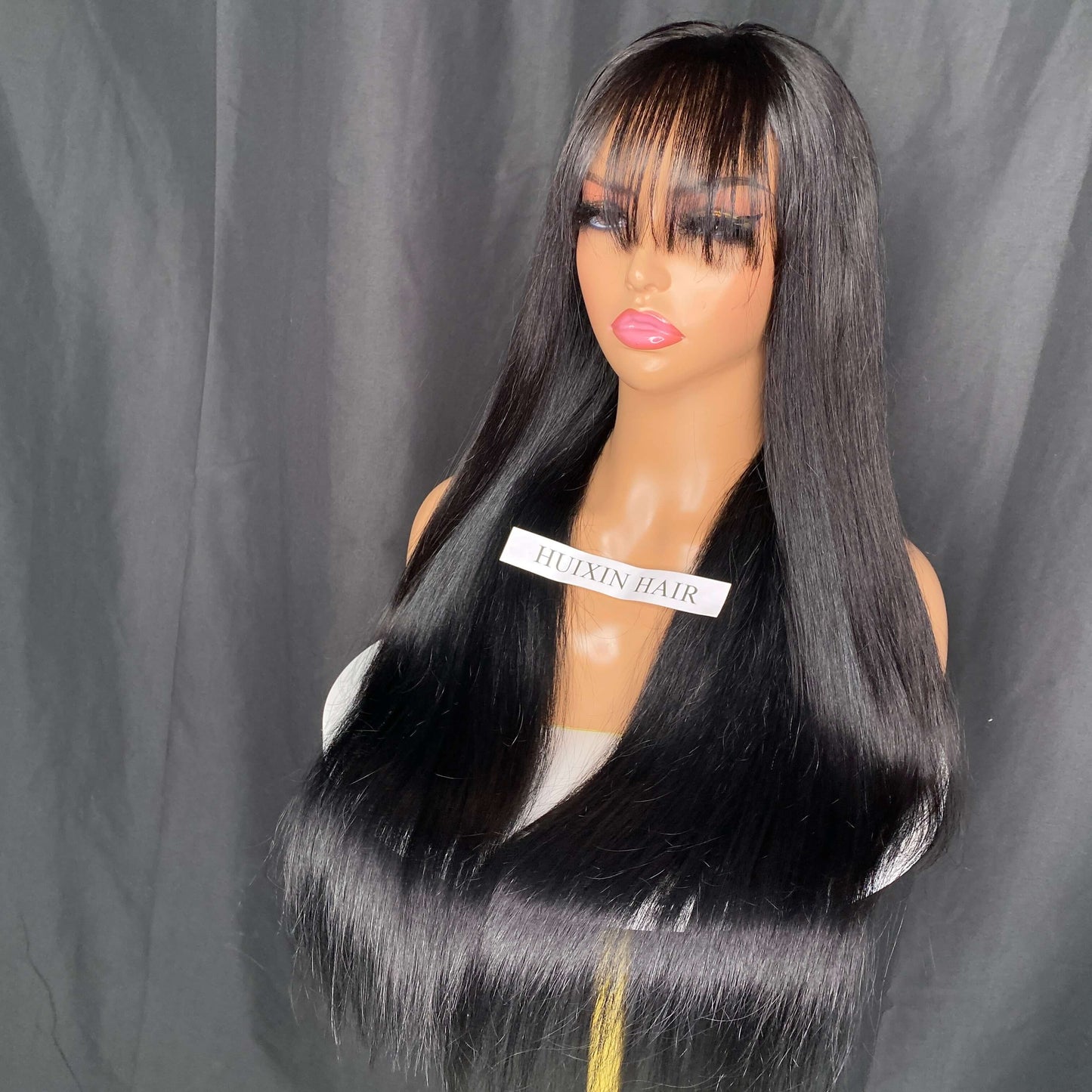 Jet Black Color Straight 4x4 Lace Closure Wig With Bang