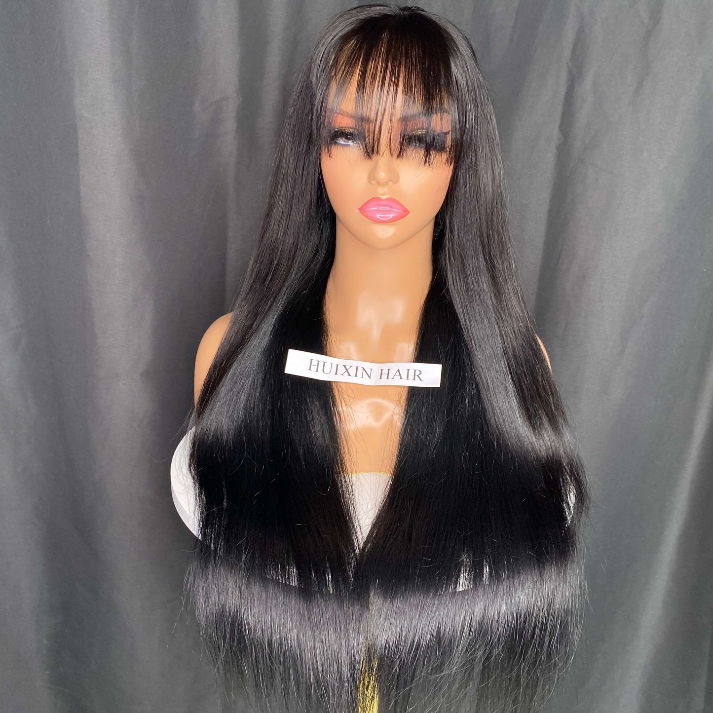 Jet Black Color Straight 4x4 Lace Closure Wig With Bang