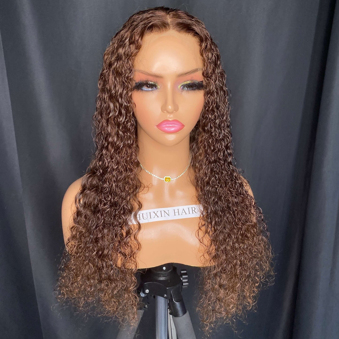 Brown Color Deep Curly 13x4 HD Lace Frontal Wig 20”