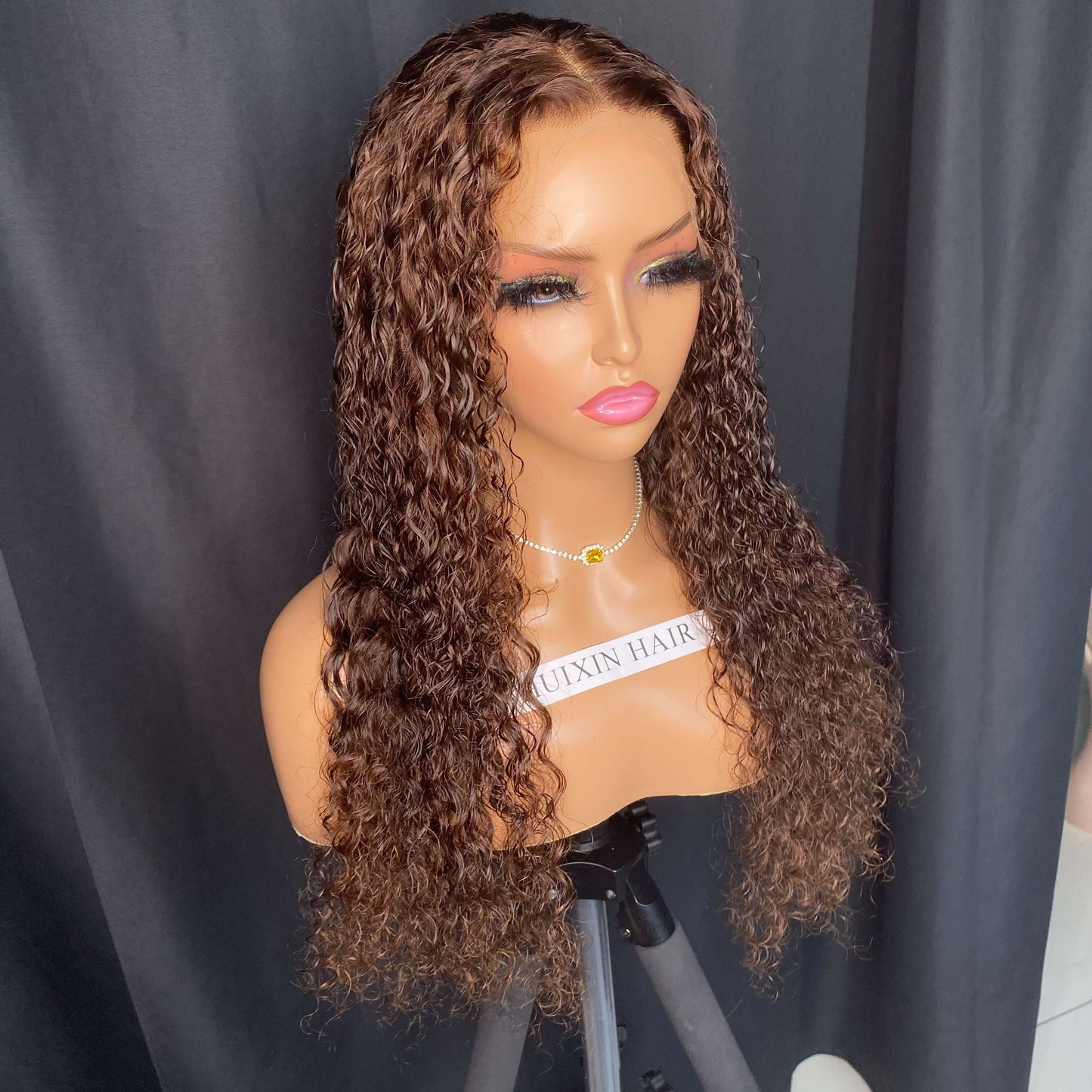 Brown Color Deep Curly 13x4 HD Lace Frontal Wig 20”