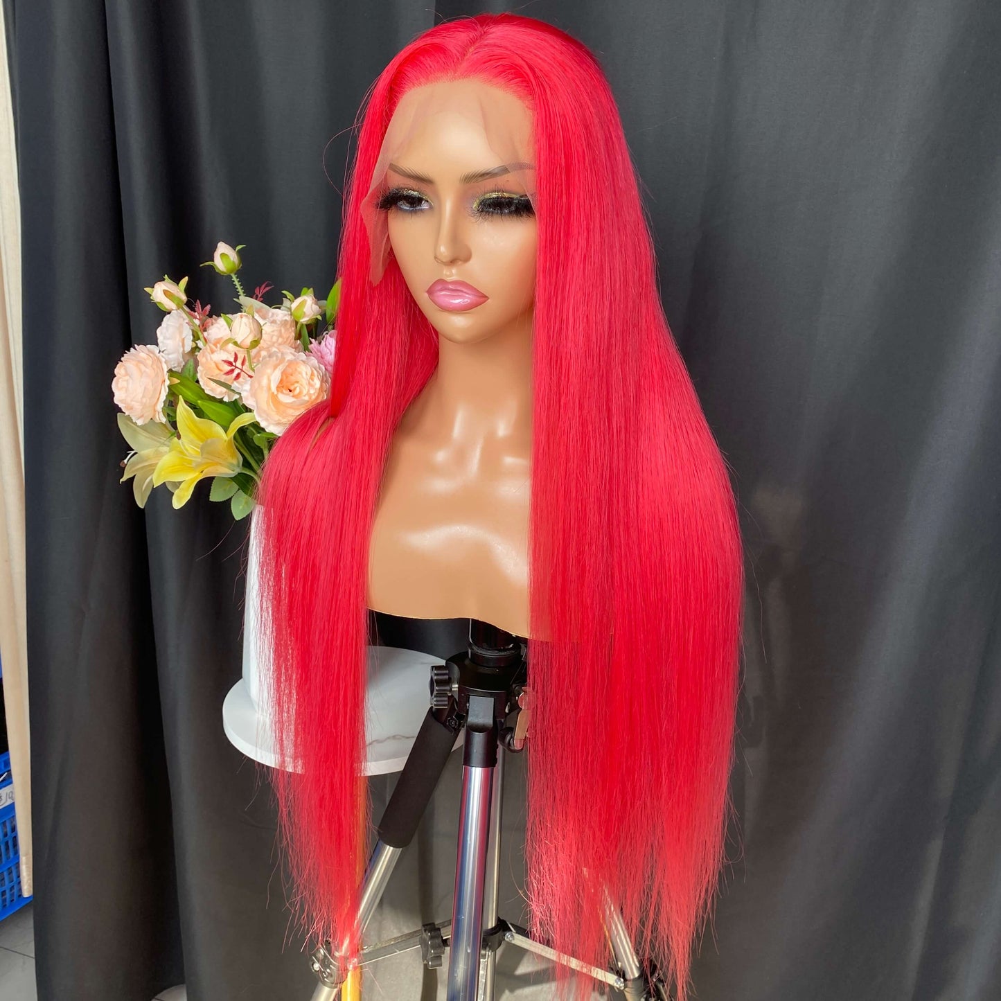 Flame Red straight 13X6 lace frontal wig 26''