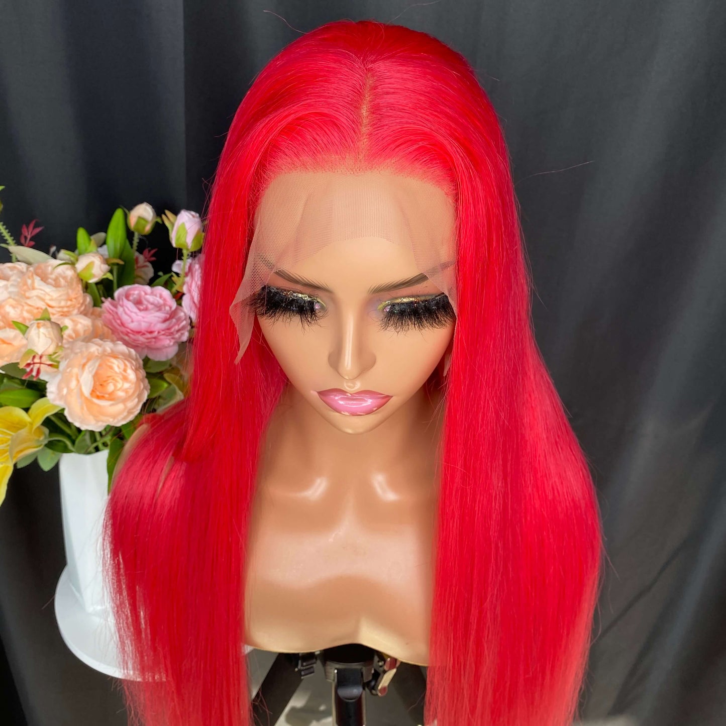 Flame Red straight 13X6 lace frontal wig 26''