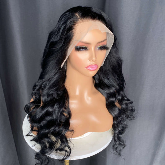 Jet Black Body Wave 13x4 Transparent Lace Frontal Wig 24”