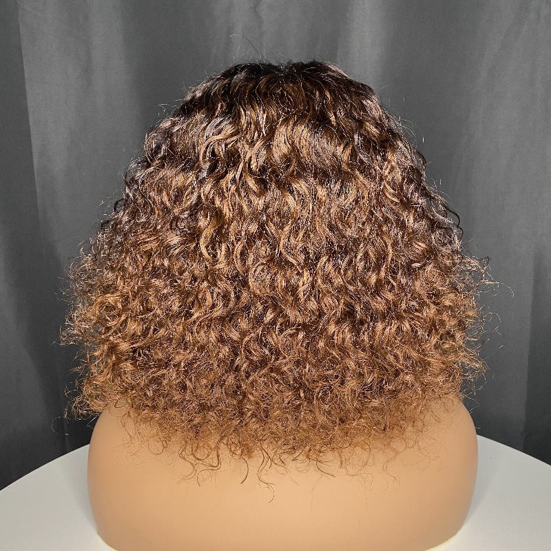 Brown color deep wave with orange front highlight 4x4 lace closure wig ™