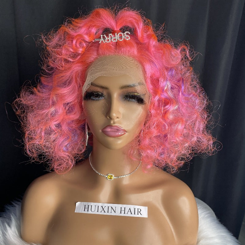 Cyberpunk Style Bouncy Curl Lace Closure Wig