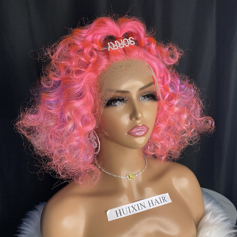 Cyberpunk Style Bouncy Curl Lace Closure Wig