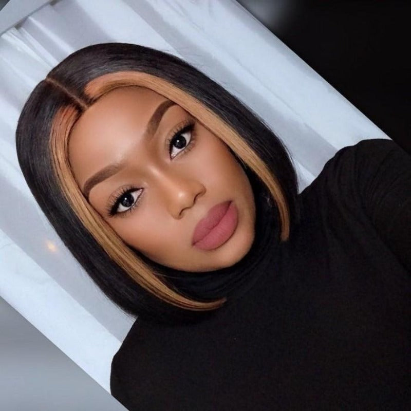 Highlight blonde frontal straight 4x4 HD closure wig 8"
