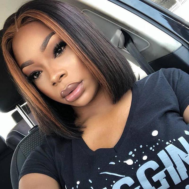 Highlight blonde frontal straight 4x4 HD closure wig 8"